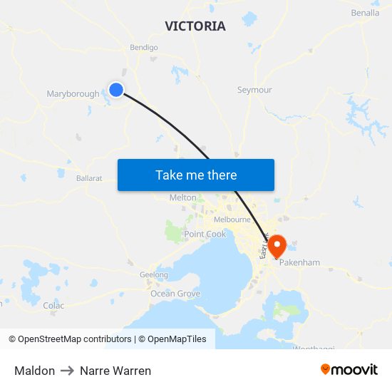 Maldon to Narre Warren map