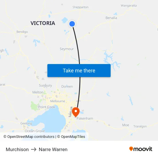 Murchison to Narre Warren map