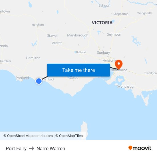 Port Fairy to Narre Warren map