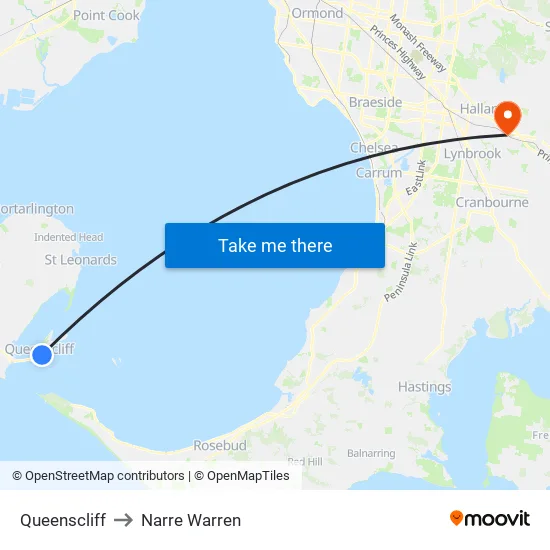 Queenscliff to Narre Warren map
