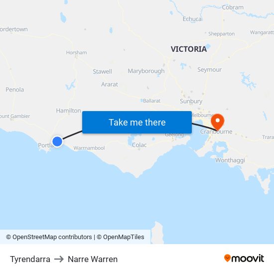 Tyrendarra to Narre Warren map