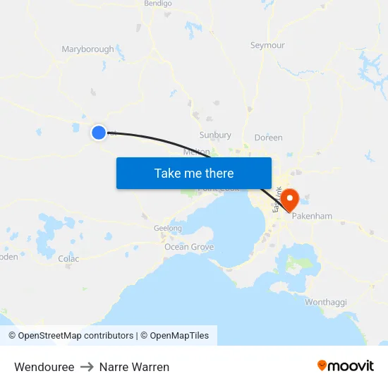 Wendouree to Narre Warren map