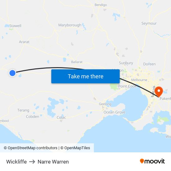 Wickliffe to Narre Warren map