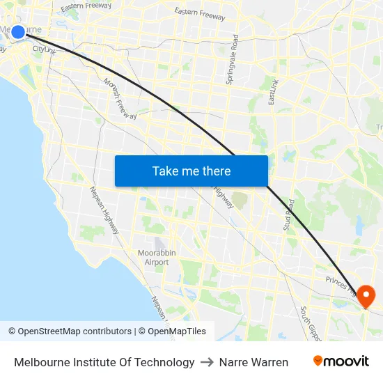 Melbourne Institute Of Technology to Narre Warren map