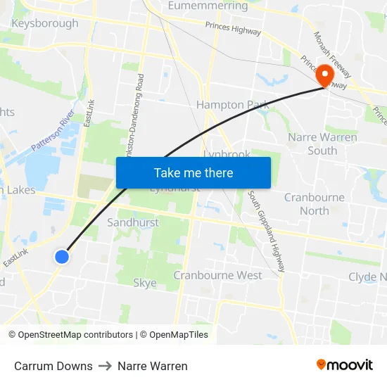 Carrum Downs to Narre Warren map