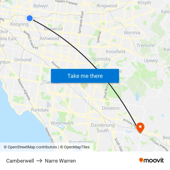 Camberwell to Narre Warren map