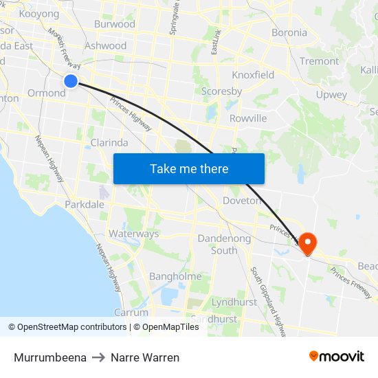 Murrumbeena to Narre Warren map