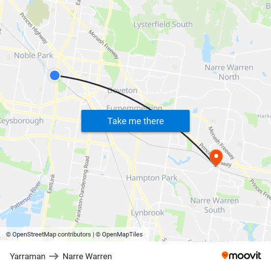 Yarraman to Narre Warren map