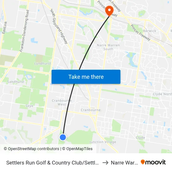 Settlers Run Golf & Country Club/Settlers Run to Narre Warren map