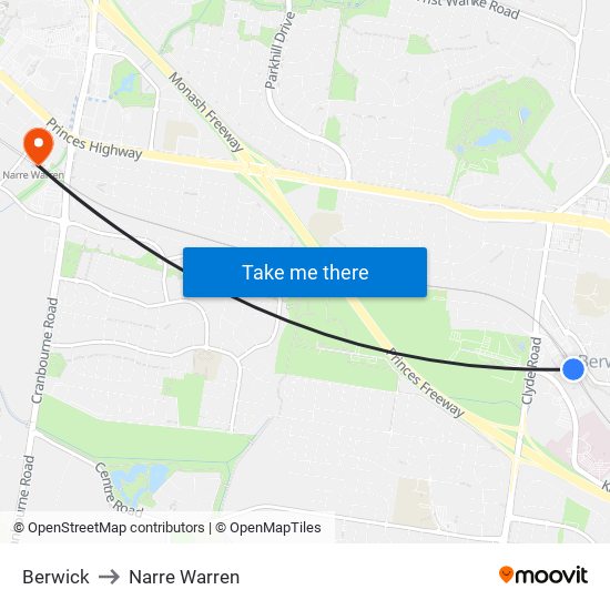 Berwick to Narre Warren map