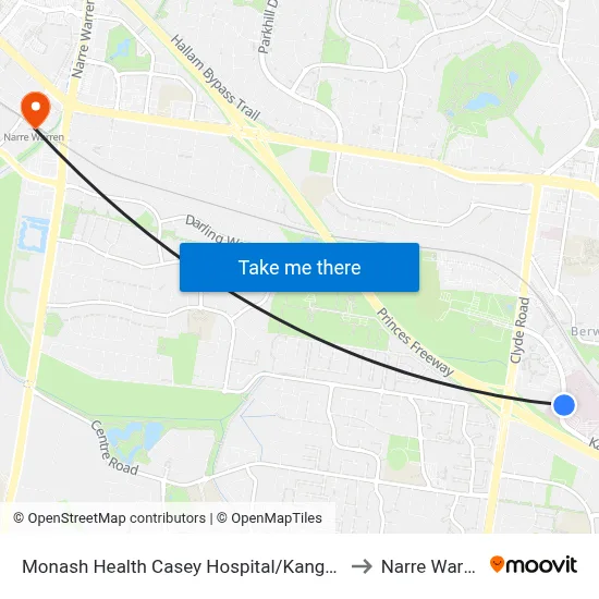 Monash Health Casey Hospital/Kangan Dr to Narre Warren map