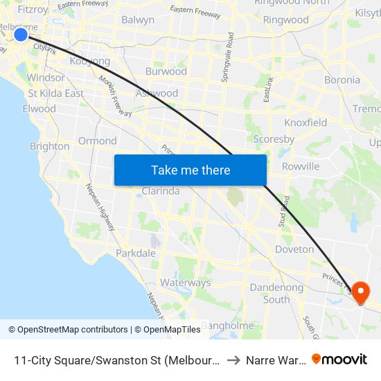 11-City Square/Swanston St (Melbourne City) to Narre Warren map