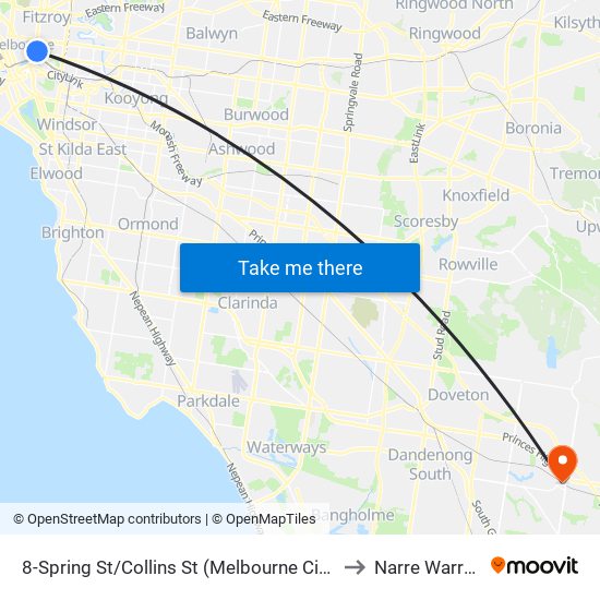 8-Spring St/Collins St (Melbourne City) to Narre Warren map