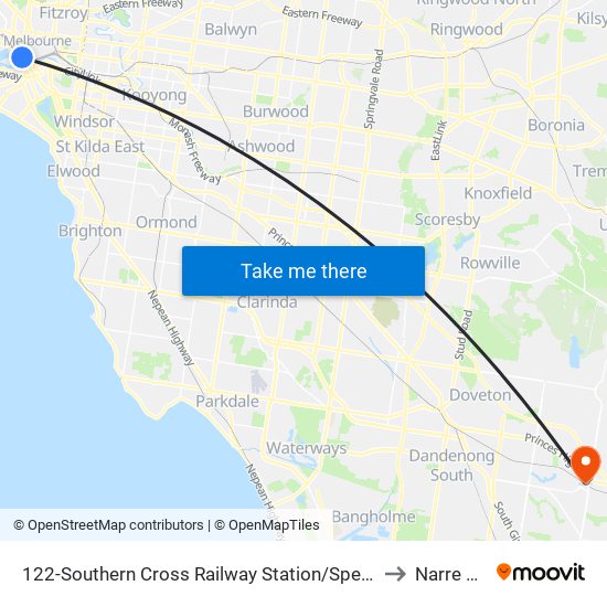 122-Southern Cross Railway Station/Spencer St (Melbourne City) to Narre Warren map