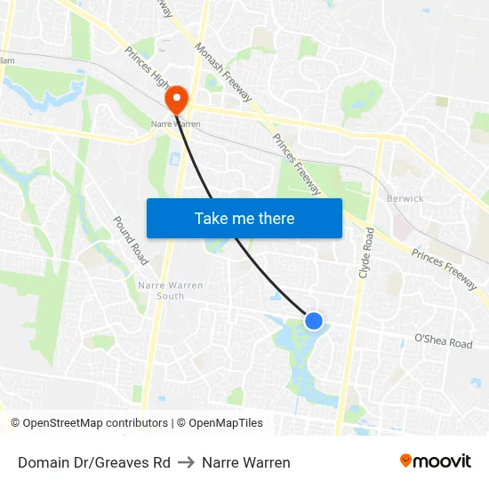 Domain Dr/Greaves Rd to Narre Warren map