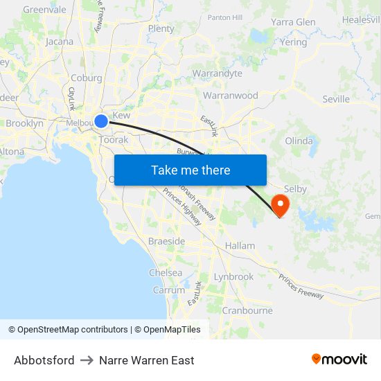 Abbotsford to Narre Warren East map