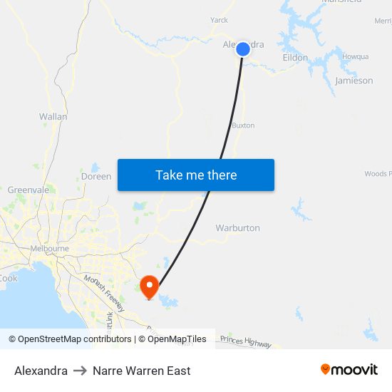 Alexandra to Narre Warren East map