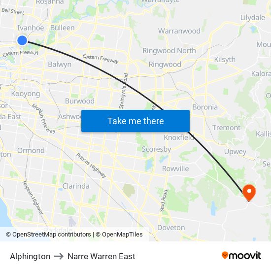 Alphington to Narre Warren East map