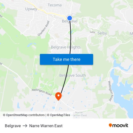 Belgrave to Narre Warren East map