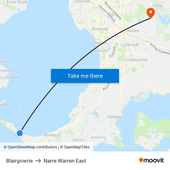 Blairgowrie to Narre Warren East map