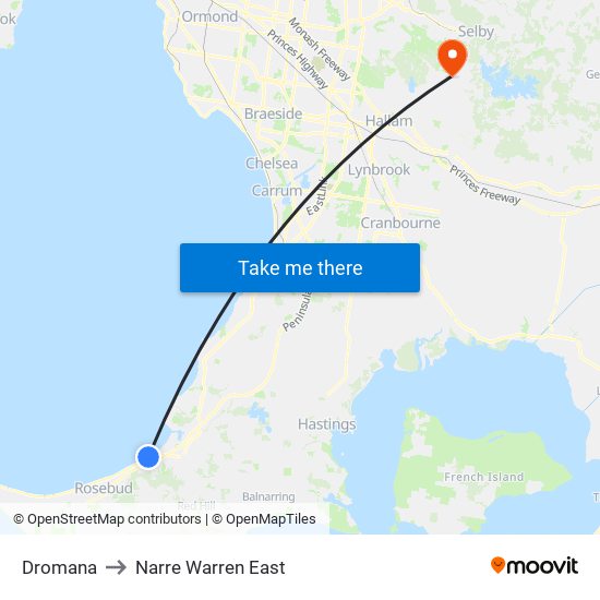 Dromana to Narre Warren East map