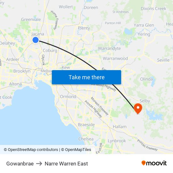 Gowanbrae to Narre Warren East map