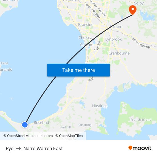 Rye to Narre Warren East map