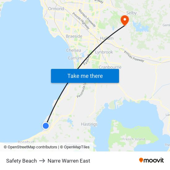 Safety Beach to Narre Warren East map