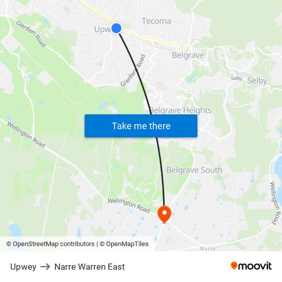 Upwey to Narre Warren East map