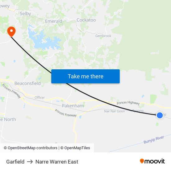 Garfield to Narre Warren East map