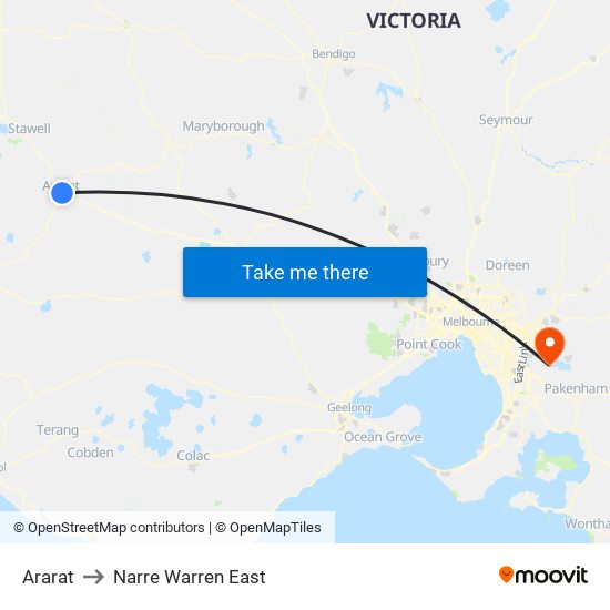 Ararat to Narre Warren East map