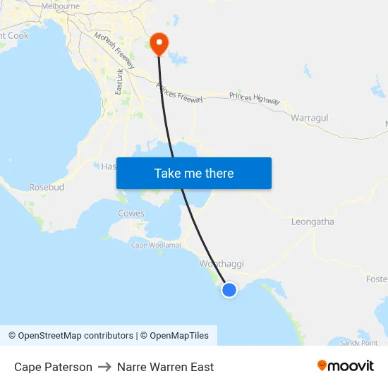 Cape Paterson to Narre Warren East map