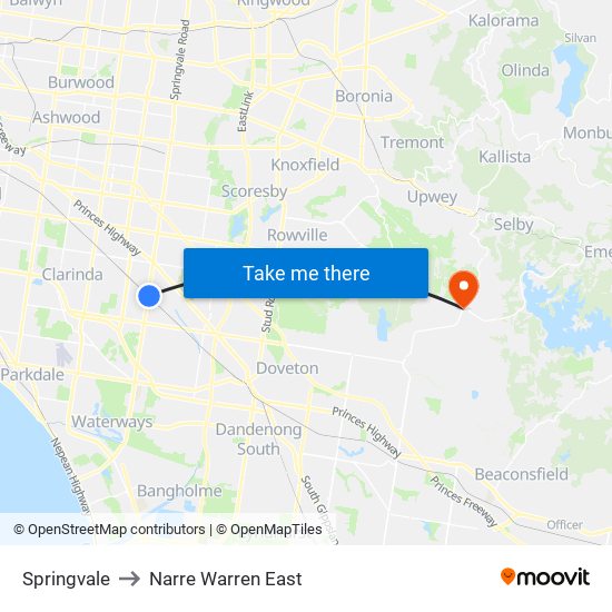 Springvale to Narre Warren East map