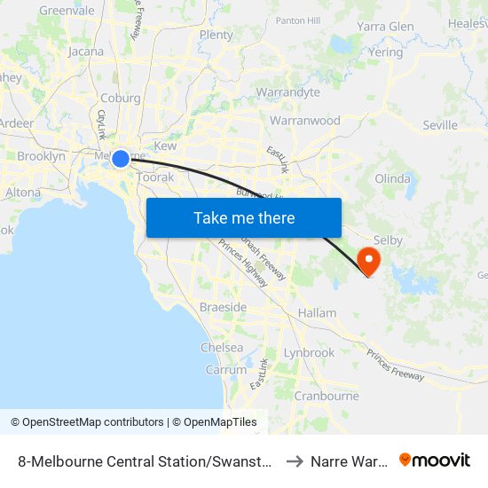 8-Melbourne Central Station/Swanston St (Melbourne City) to Narre Warren East map