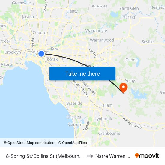 8-Spring St/Collins St (Melbourne City) to Narre Warren East map