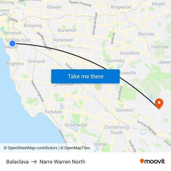 Balaclava to Narre Warren North map