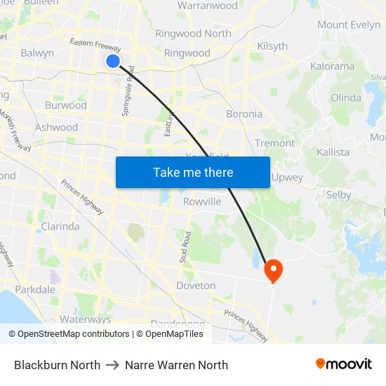 Blackburn North to Narre Warren North map