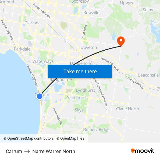 Carrum to Narre Warren North map