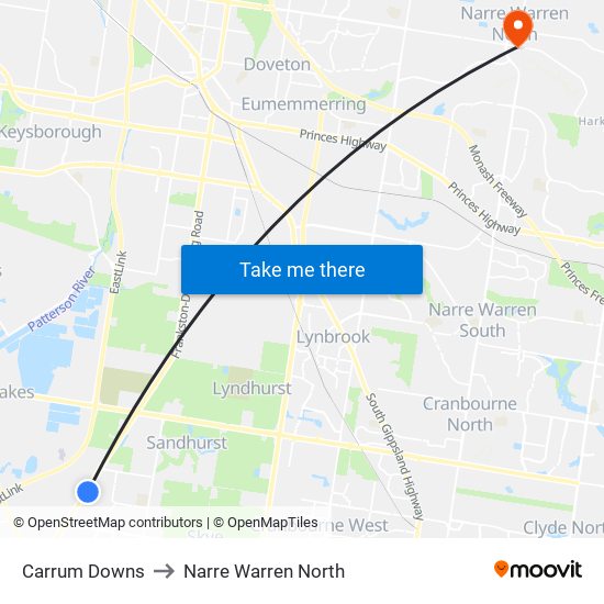 Carrum Downs to Narre Warren North map