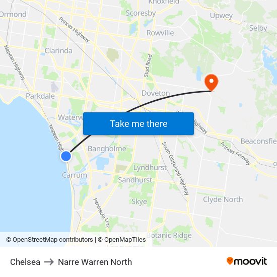 Chelsea to Narre Warren North map