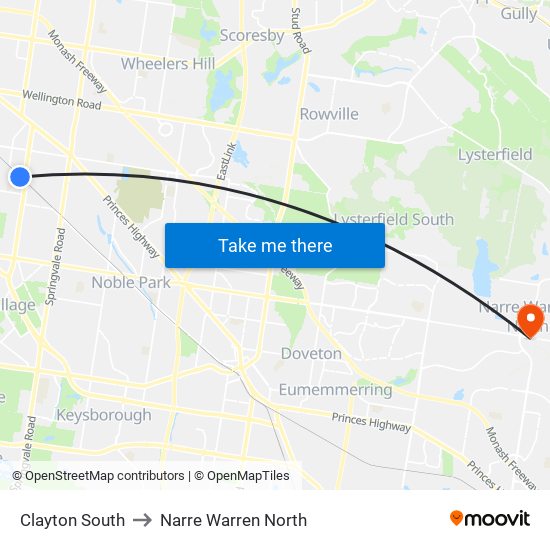 Clayton South to Narre Warren North map