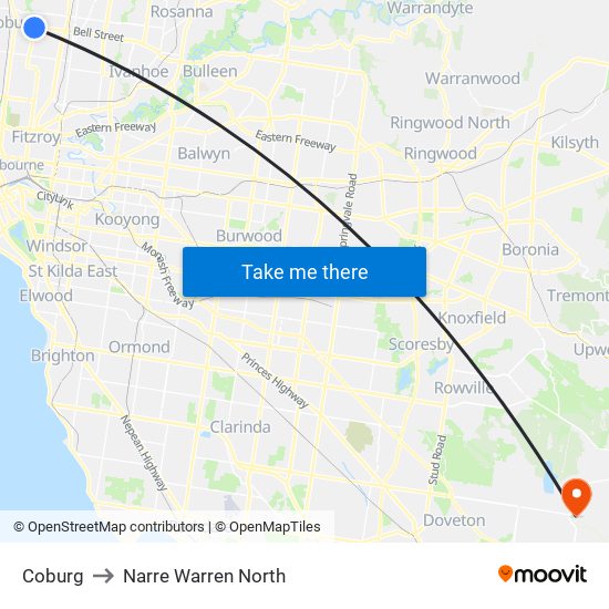 Coburg to Narre Warren North map
