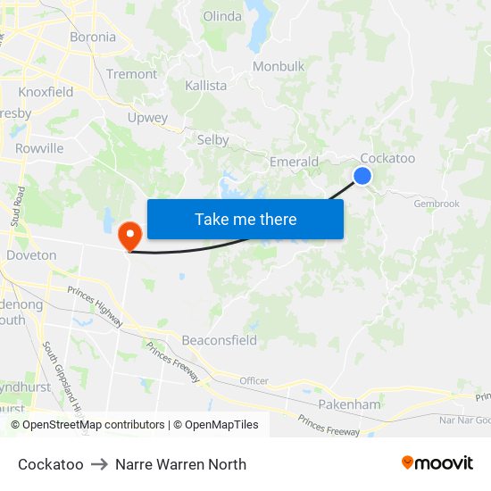 Cockatoo to Narre Warren North map