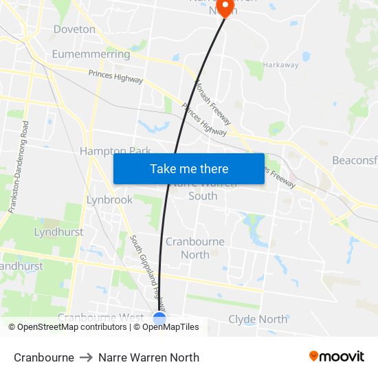 Cranbourne to Narre Warren North map