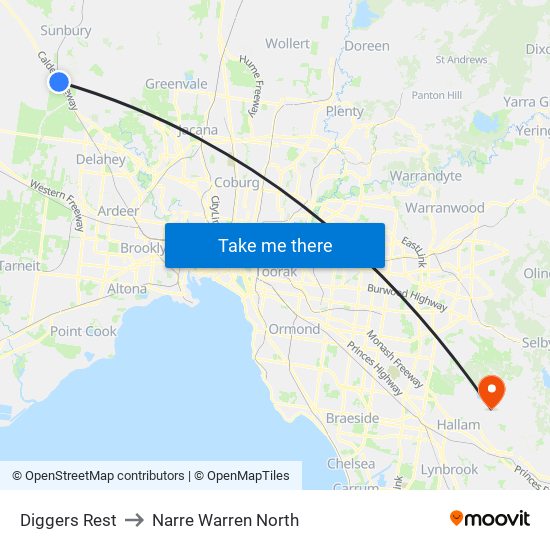 Diggers Rest to Narre Warren North map