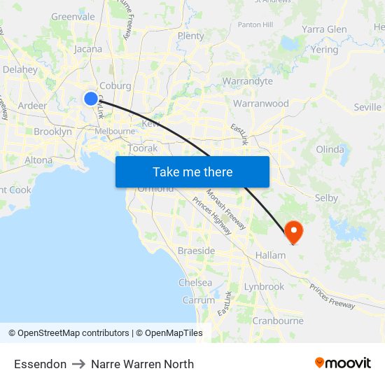 Essendon to Narre Warren North map