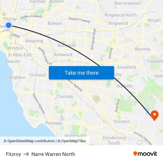 Fitzroy to Narre Warren North map