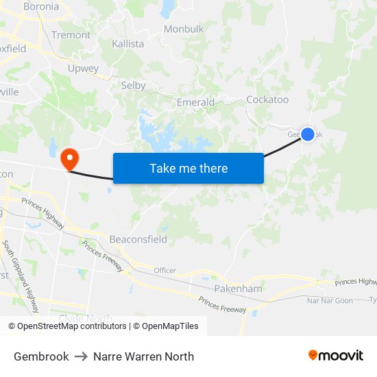 Gembrook to Narre Warren North map