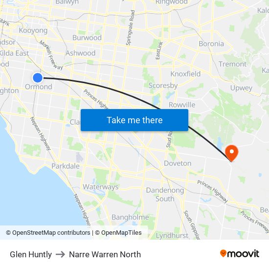 Glen Huntly to Narre Warren North map