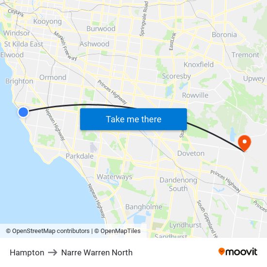Hampton to Narre Warren North map